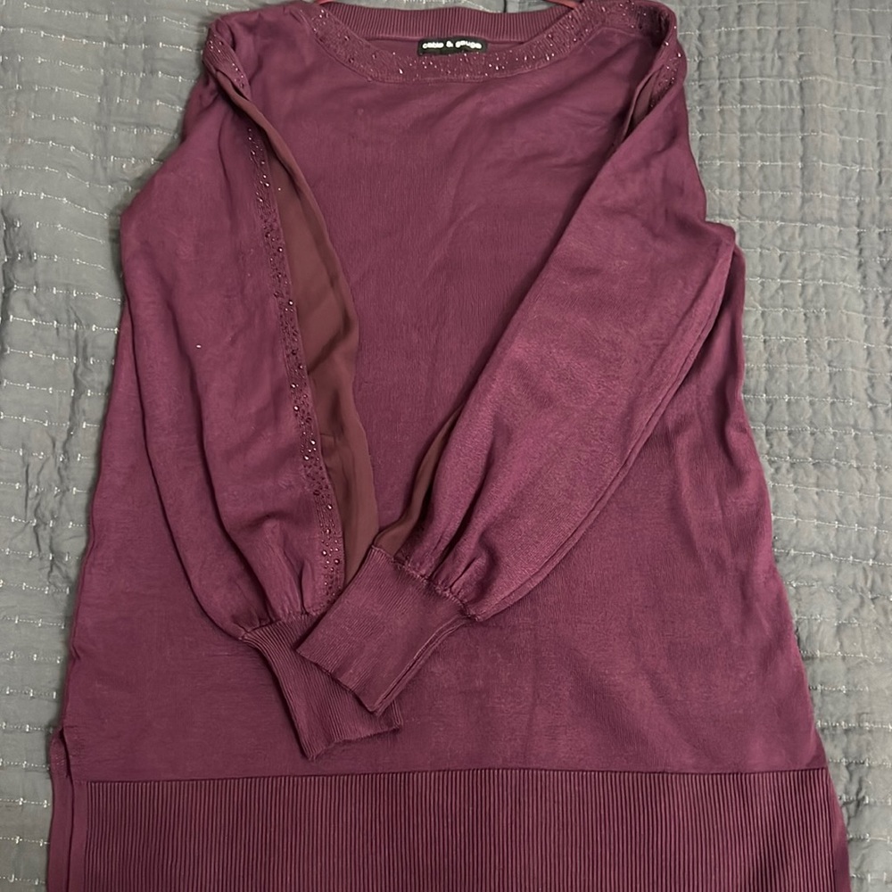 Purple sweater with stone accent details